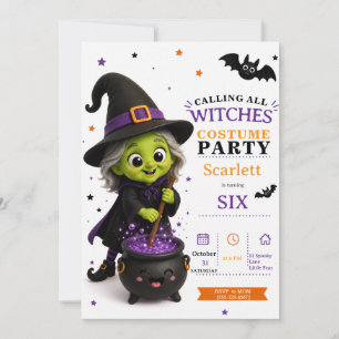 Invitación Disfraz de Brujita Fiesta Cumpleaños Halloween Lin
