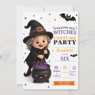 Invitación Disfraz de Brujita Fiesta Cumpleaños Halloween Lin