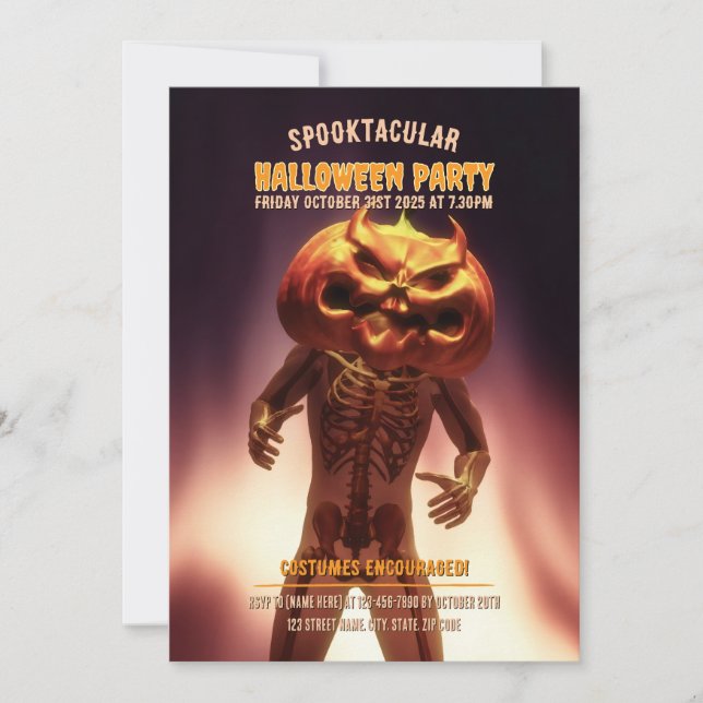 Invitación Disfraz de cabeza de calabaza. Fiesta de Halloween (Anverso)