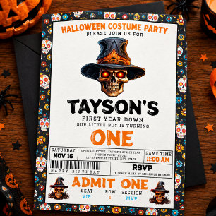 Invitación disfraz de calavera para cumpleaños de Halloween 1