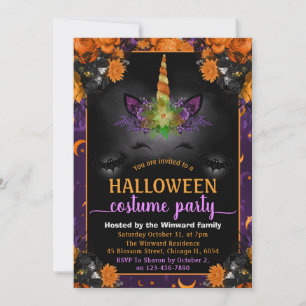 Invitación Disfraz de cara de unicornio floral de Halloween p