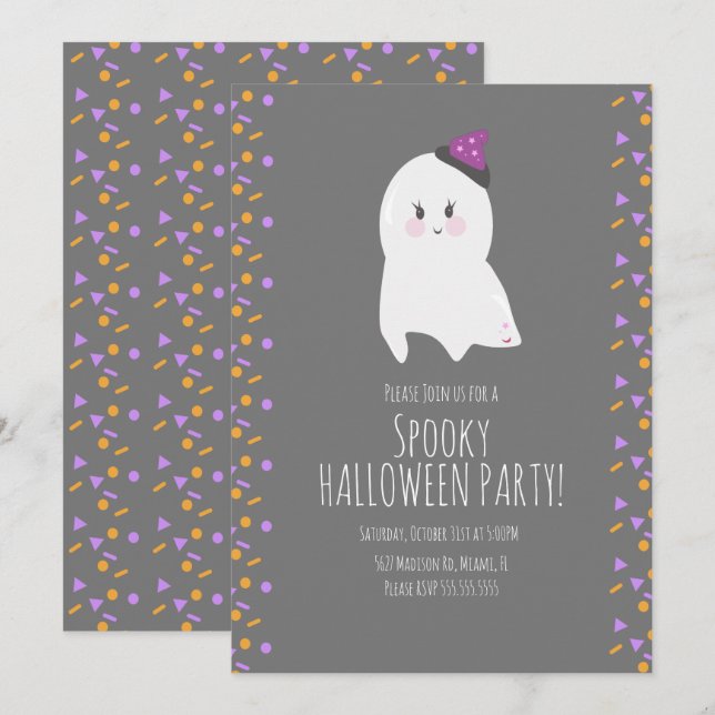 Invitación Disfraz de cumpleaños de Halloween de fantasma lin (Anverso / Reverso)
