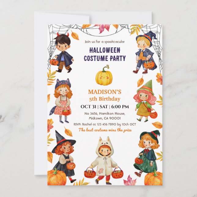 Invitación Disfraz de cumpleaños de Halloween para niños Cala (Anverso)