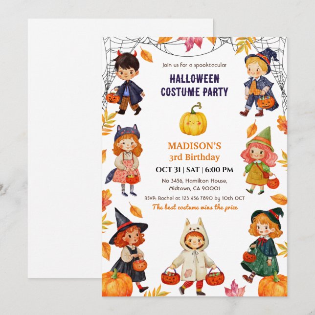 Invitación Disfraz de cumpleaños de Halloween para niños Cala (Anverso / Reverso)