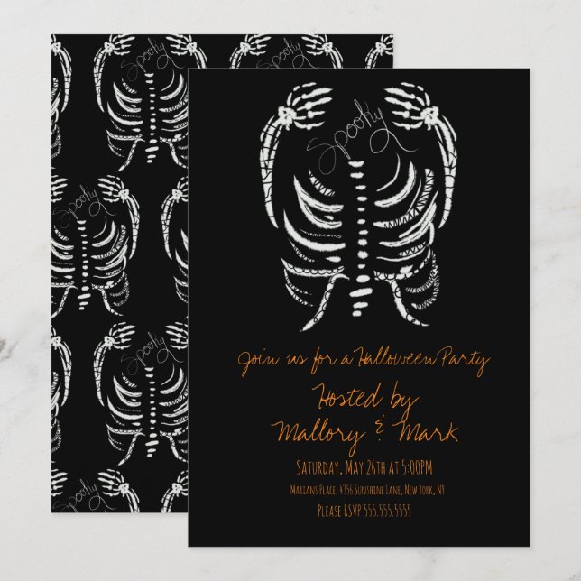 Invitación Disfraz de dibujo de esqueleto de Halloween Fiesta (Anverso / Reverso)
