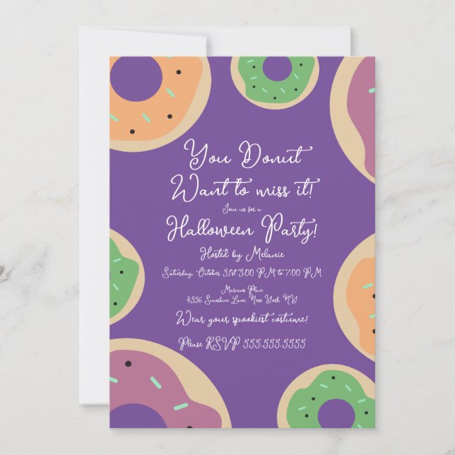 Invitación Disfraz de donut espolvoreado guión de fiesta de H (Anverso)