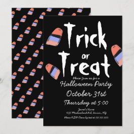 Invitación Disfraz de doodle de dulces de truco o trato negro