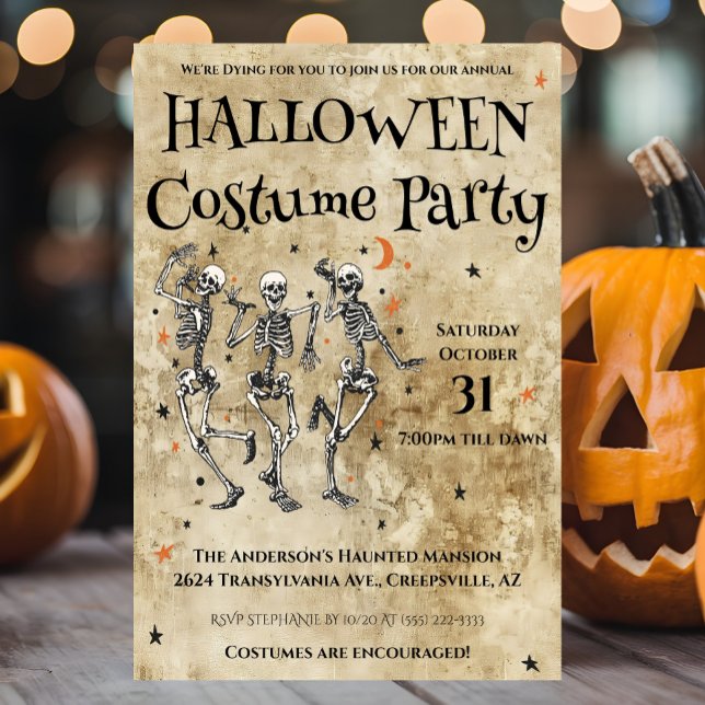 Invitación Disfraz de esqueletos divertidos para fiesta de Ha (Subido por el creador)