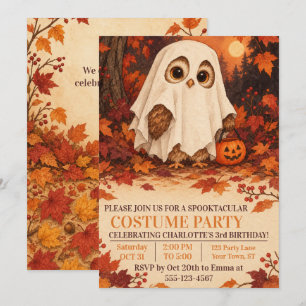 Invitación Disfraz de fantasma de búho lindo para fiesta de c