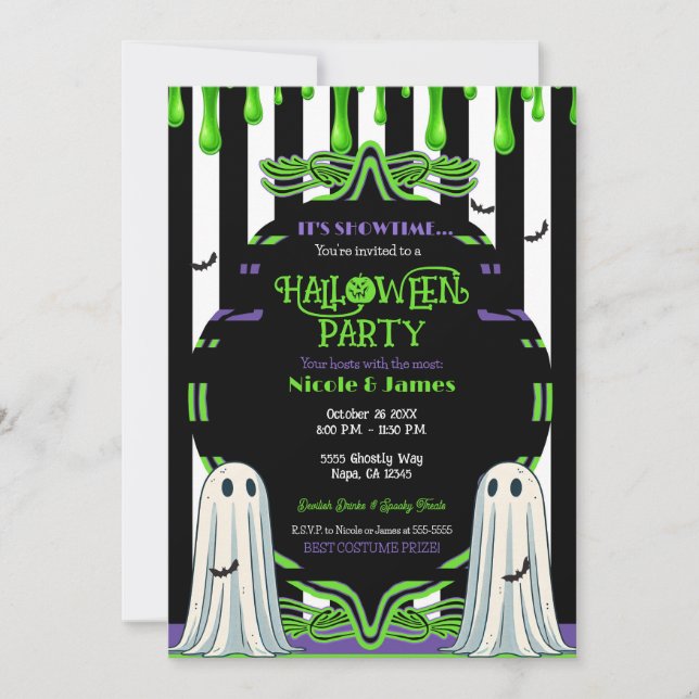 Invitación disfraz de fantasma de Halloween de baba verde fie (Anverso)