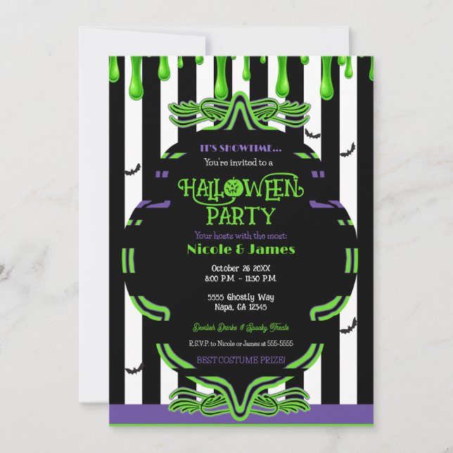 Invitación disfraz de fantasma de Halloween de baba verde fie (Anverso)