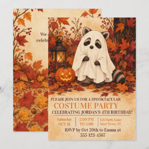 Invitación Disfraz de Fantasma de Mapache Fiesta de Cumpleaño