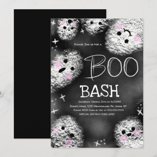 Invitación Disfraz de fantasma de pizarra Halloween Cumpleaño (Anverso / Reverso)