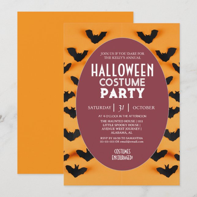 Invitación Disfraz de fiesta de Halloween con patrón de murci (Anverso / Reverso)