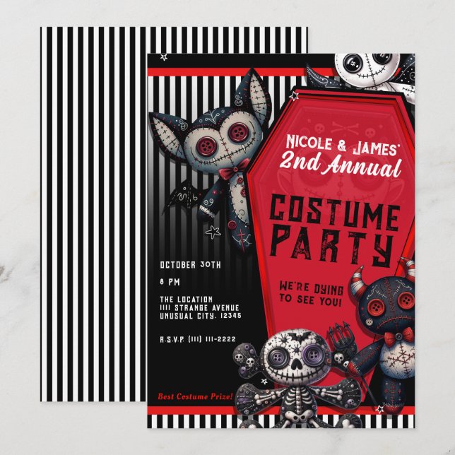 Invitación Disfraz de fiesta de Halloween de ataúd de peluche (Anverso / Reverso)