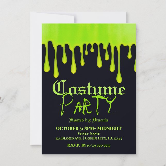 Invitación Disfraz de fiesta de Halloween de baba verde que g (Anverso)