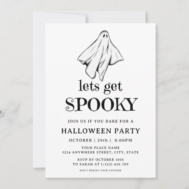 Invitación Disfraz de fiesta de Halloween de fantasma blanco  (Anverso)