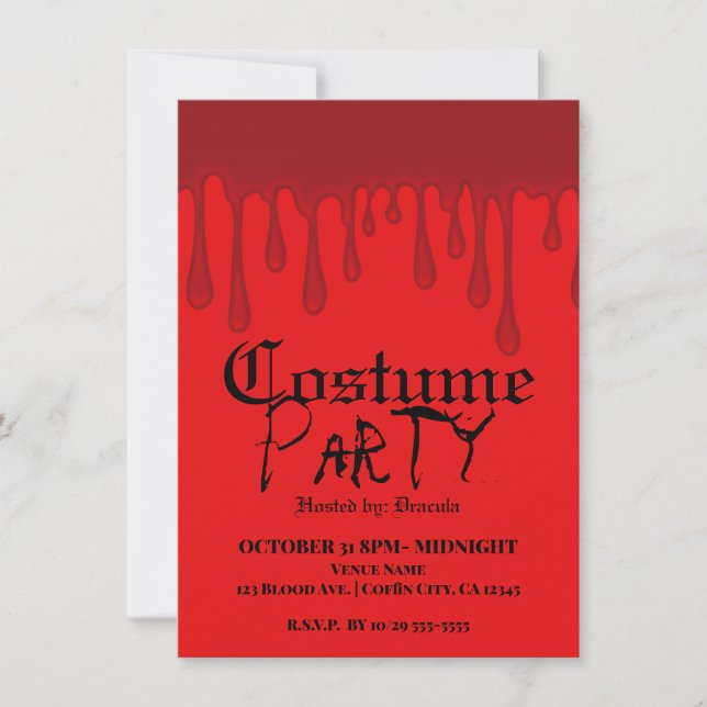 Invitación Disfraz de fiesta de Halloween de sangre roja que  (Anverso)