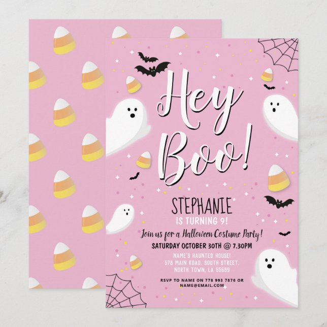 Invitación Disfraz de fiesta de Halloween para niños Hey Boo  (Anverso / Reverso)