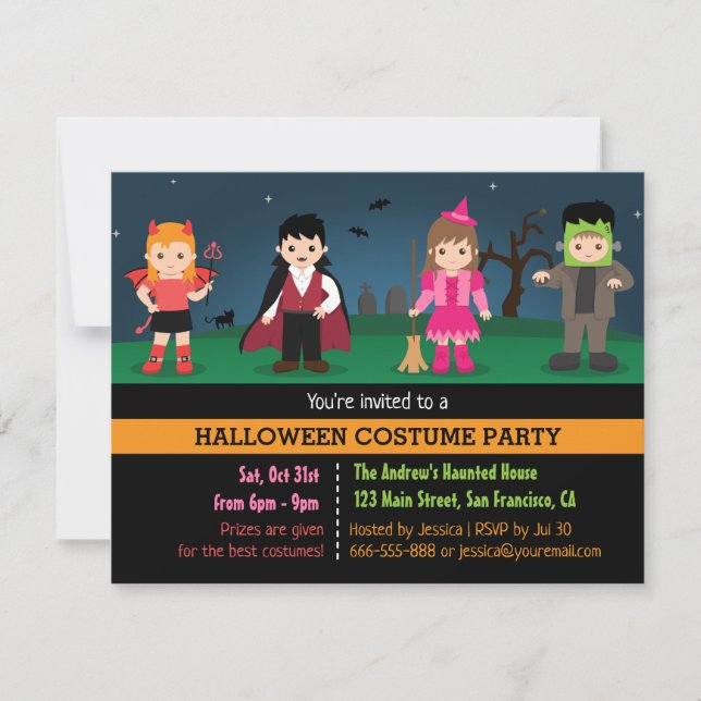 Invitación Disfraz de fiesta de Halloween para niños, monstru (Anverso)