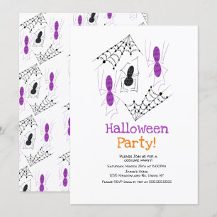 Invitación disfraz de Halloween con garabatos de araña para f