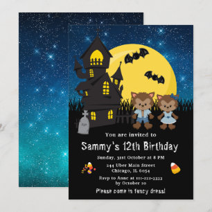 Invitación Disfraz de Halloween Cumpleaños Hombre Lobo Azul