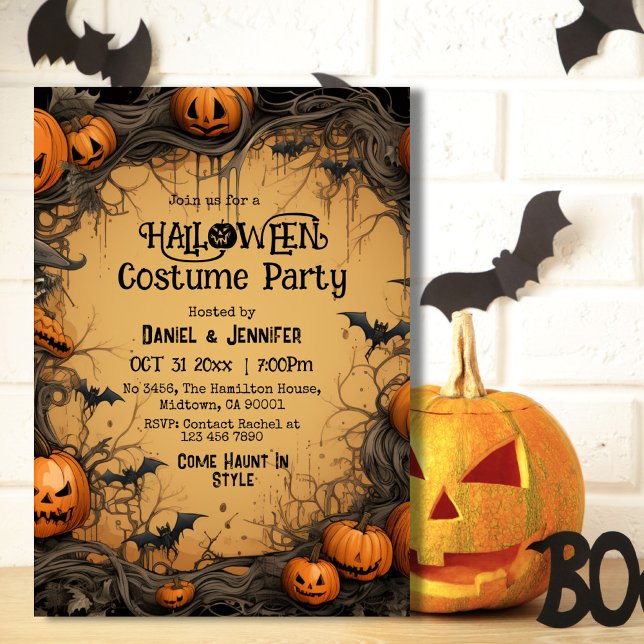 Invitación Disfraz de Halloween de murciélago de Jack-O-Lante (Subido por el creador)