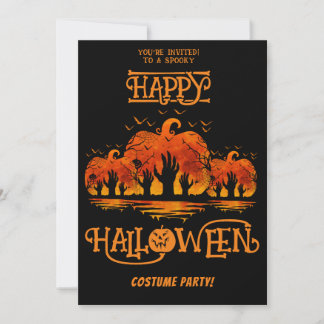 Invitación Disfraz de Halloween Feliz Calabaza Negro Manos
