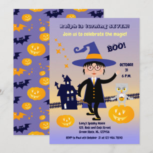 Invitación Disfraz de Halloween Niño Mago Fiesta de Cumpleaño