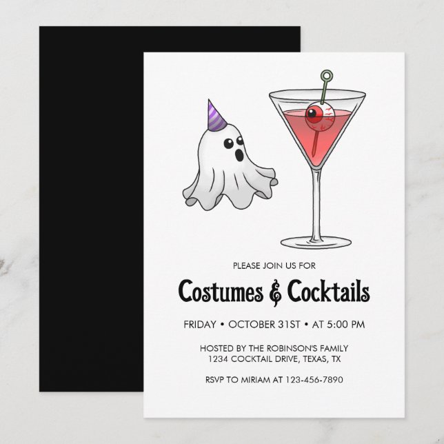 Invitación Disfraz de Halloween y fiesta de cócteles (Anverso / Reverso)