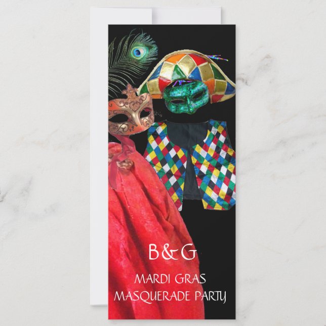 INVITACIÓN DISFRAZ DE HARLEQUÍN PARA FIESTA DE MÁSCARAS DE MA (Anverso)