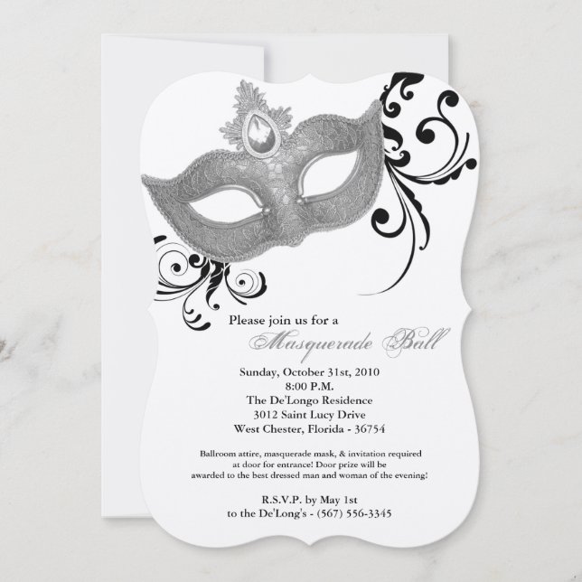 Invitación Disfraz de máscaras de grano plateado Halloween (Anverso)