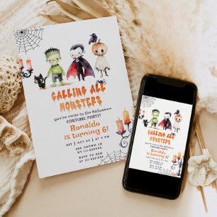 Invitación disfraz de monstruo para fiesta de cumpleaños de H