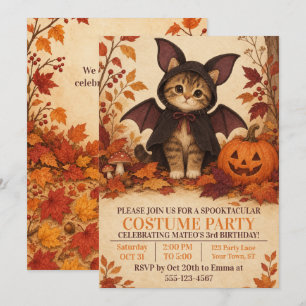 Invitación Disfraz de murciélago de gatito Fiesta de cumpleañ
