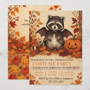 Invitación Disfraz de murciélago mapache Fiesta de cumpleaños
