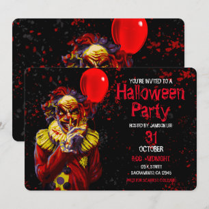 Invitación Disfraz de payaso de Halloween aterrador para fies