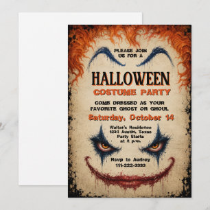 Invitación Disfraz de payaso malvado para fiesta de Halloween