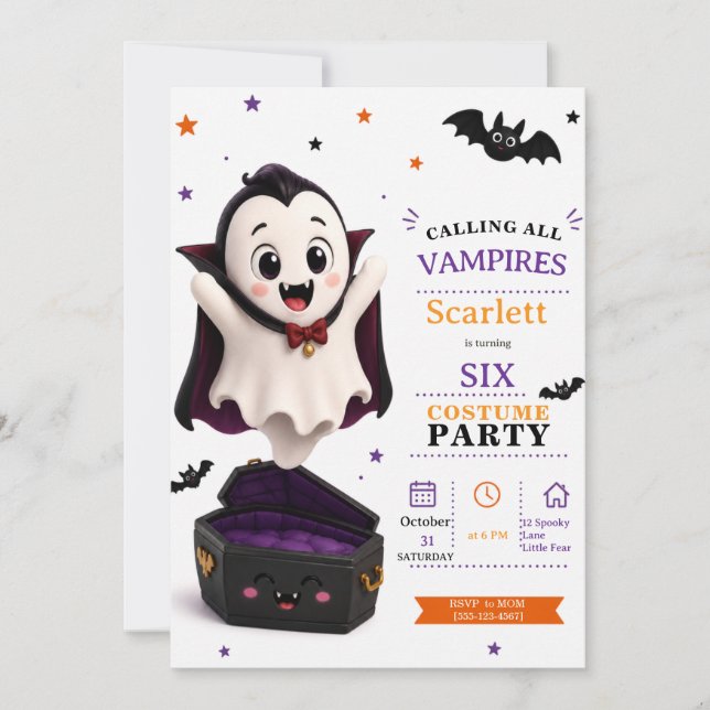 Invitación Disfraz de pequeño vampiro - Cumpleaños de Hallowe (Anverso)