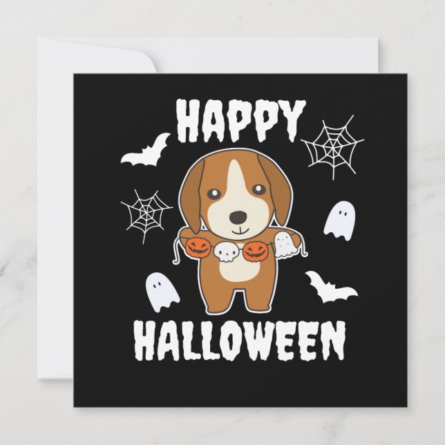 Invitación Disfraz de perro Beagle Feliz Halloween (Anverso)
