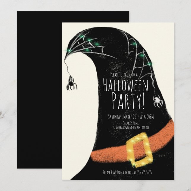Invitación Disfraz de sombrero de bruja de pizarra Cumpleaños (Anverso / Reverso)