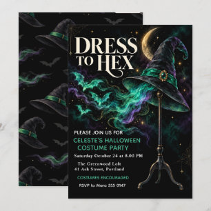 Invitación Disfraz de sombrero de bruja para fiesta de Hallow