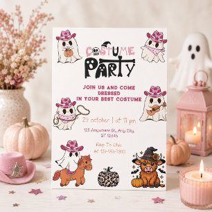 Invitación Disfraz de vaquera rosa para fiesta de Halloween