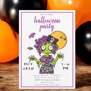Invitación Disfraz de zombie lindo para fiesta de Halloween