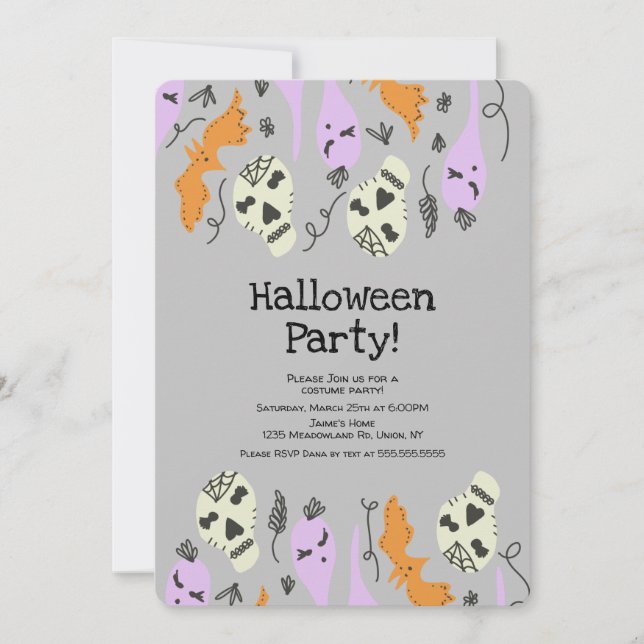 Invitación Disfraz Fiesta de Halloween Fantasma Calavera Gara (Anverso)