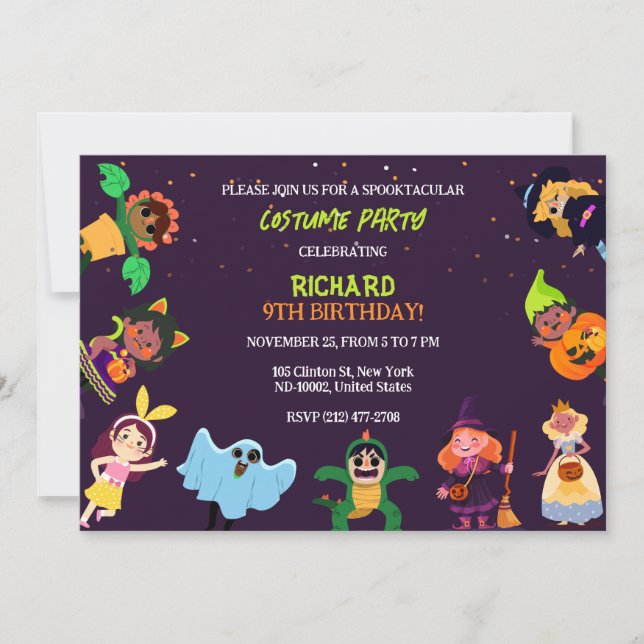 Invitación Disfraz Lindo de Halloween Fiesta de Cumpleaños Mo (Anverso)