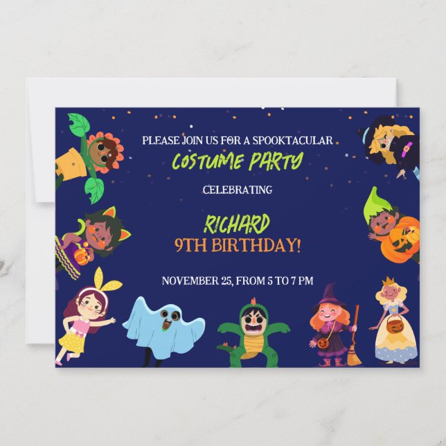 Invitación Disfraz lindo de Halloween Fiesta de cumpleaños mo (Anverso)