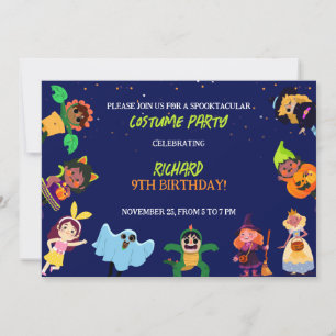 Invitación Disfraz Lindo de Halloween Moderno Cumpleaños Azul