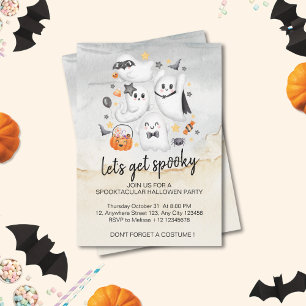 Invitación Disfraz Lindo Fantasma Espeluznante Calabaza Hallo