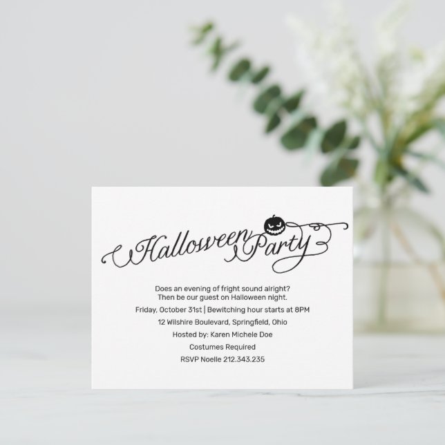 Invitación Disfraz simple de fiesta blanca de Halloween (Anverso de pie)