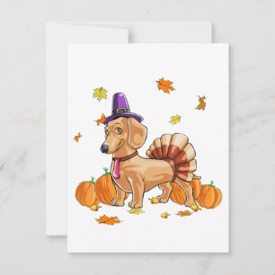 Invitación Disfrázate de pavo para Acción de Gracias Dachshun
